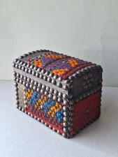 Turkish Kilim Fabric Metal Wooden Box, Trinket Box, Boho Jewellery Box