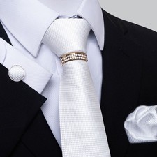 Boxed 8cm Men's Necktie Gold Ring Luxury Hanky Cufflinlks Tie Set Pure Plaid