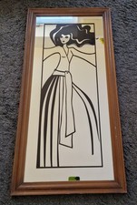 Rare Vintage 70's Wall Mirror Hippy Lady Retro Boho Oak Frame Large 29" Tall