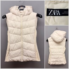 ZARA Women's Cream Sleeveless Hooded Puffer Gilet Medium Bodywarmer