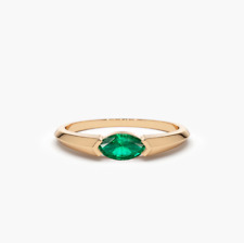 Gold Ring 14K 585 Rose Gold Marquise Cut Emerald Ring Genuine and Natural 