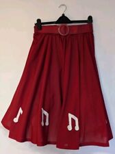 RED SKIRT SZ 12 ROCKABILLY FLARE 50s SWING WOMENS WITH PETTICOAT MUSICAL NOTES