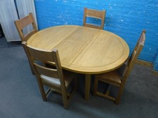 SOLID / CHUNKY OAK ROUND EXTENDABLE DINING TABLE & 4CHAIRS - VISIT OUR WAREHOUSE