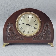 Decorative Antique 8 Day Mantel Clock Carved Wooden Case Mechanical Wind Working