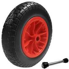 14" PU PUNCTURE PROOF SOLID WHEELBARROW WHEEL 3.50/4.00-8 TYRE + 160MM AXLE SET