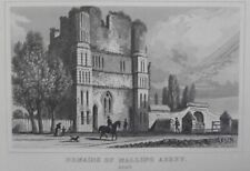 1860 antique print, Remains of Malling Abbey, West Malling, Kent.