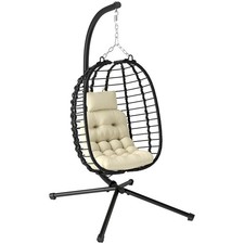 Outsunny Rattan Hanging Egg Chair w/ Stand, Cushion, Headrest, Cream White