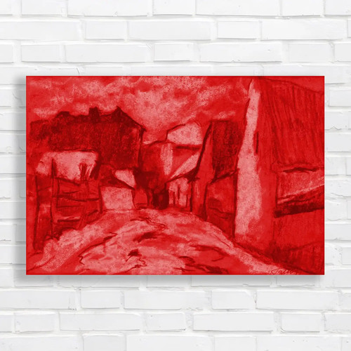 Pastel landscape red canvas - pastel,