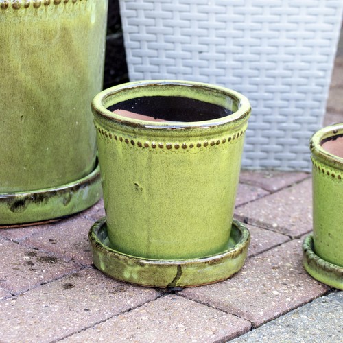 Green glaze ceramic plant pot - plant,