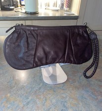 KEW brown leather wristlet clutch bag 