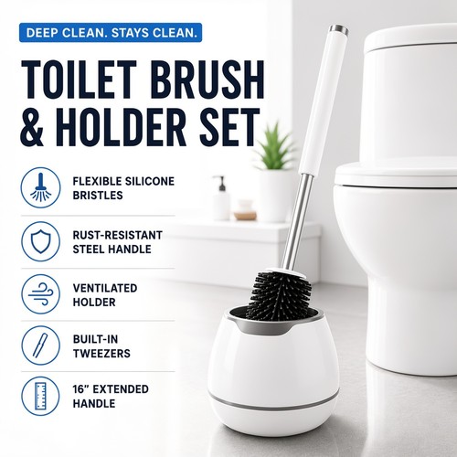 Toilet brush set soft silicone - toilet,