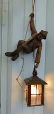 Vintage Anri Black Forest Style Wooden Mountain Climber & Lantern Pendant Light