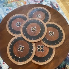 Stunning Handmade Set Of 6 Woven Wicker & Inlaid Wood Placemats Great Condition