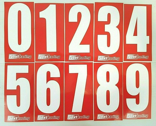 White numbers on - x, red