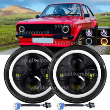 Pair 7" Inch Round LED Headlights High Low Beam Fit Ford Escort Mk1 E mark Black