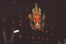 35mm Glass Slide - Christmas Chandalier Lights, Regent Street, Austin Reed, 1960