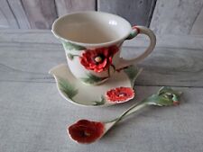 Franz Porcelain Red Poppy Cup, Saucer & Spoon - Poppy - FZ00523 REDUCED