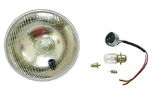 REPRO' 7"  HEADLIGHT + PILOT LIGHT. "LUCAS" MARKED LENS + HOLDERS + 12v BULB