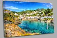 Polperro Harbour Cornwall England  Canvas Wall Art Picture Print