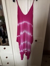 Italian Ladies Harem Loose Jumpsuit One Size Pink Mix Sleeveless Ankle Grazer