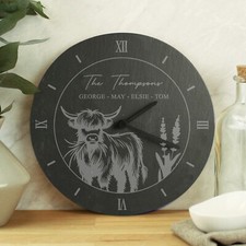 Personalised Highland Cow Slate Clock - Personalised Gift