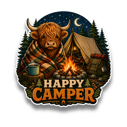 Highland cow happy camper - cow, road