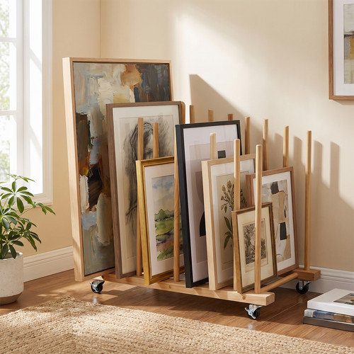 Wooden canvas storage trolley - wooden,