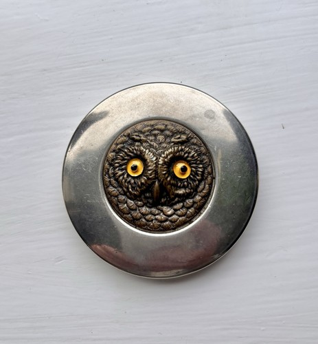 Antique owl patch pill box - owl, patch/pill