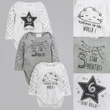 Baby Unisex Bodysuits Age Milestone Cotton Vests Babygrow 3 Pack 0-6 Months