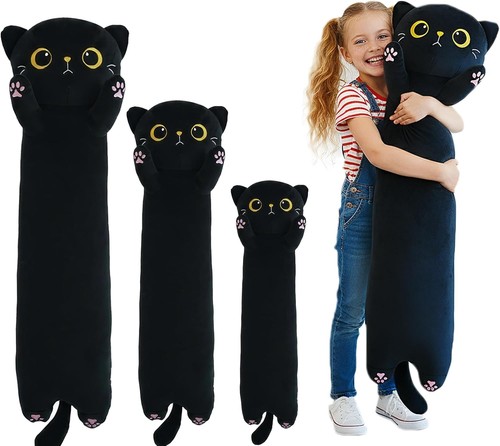 Long black cat plush pillow - long,