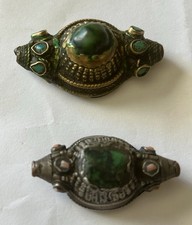 Antique Green Turquoise Silver And Copper Tibetan Headdress Ornaments price each