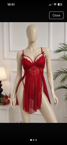 Sheer red lace babydoll - sheer,