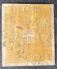 Tuscany Italy 1860 3 lire buff/ yellow stamp vfu to be sold as is.