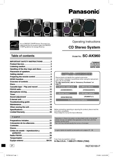 Panasonic ak960 stereo - panasonic,