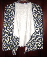 Weekends By Chico's 3 L XL Open Knit Cardigan Sweater Jacket Topper Ethnic Print