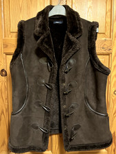 Dash Bodywarmer Gilet Brown Faux Suede Fur Cosy and Warm Size 16 #6865