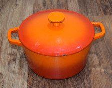 French 20cm Volcanic Orange Cast Iron Casserole Roasting Dish Pan Pot Vintage