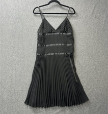 Morgan de toi black dress size 38 accordion pleated ribbon v neck flapper style