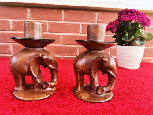 Pair hand carved elephant - pair,