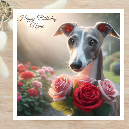 Whippet greyhound with roses - with,