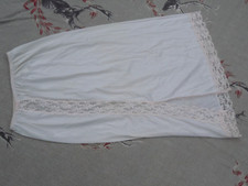 Vintage St Michael 12/14 Ex-Long Waist Slip Silky White Nylon Lace Hem/Slit Maxi