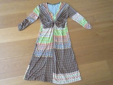 ladies N Willow orange green 3/4 sleeve fitted dress, size S/M