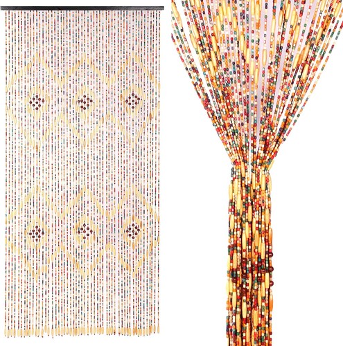 Bamboo beaded door curtain - bamboo,
