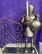 Unusual 20” Tall Handmade Knight In Armour Metal Wine Bottle Holder