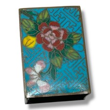 vesta CLOISONN'E BRASS & ENAMEL MATCHBOX HOLDER.floral Design Very Nice