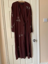 zara women embroidered linen kimono, size M, burgundy, bnwot