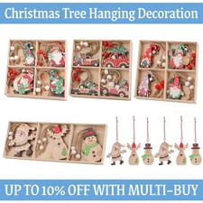 Christmas Tree Wooden Ornaments 12pcs Set Gnome & Car Rustic Hanging Decorations
