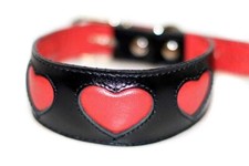 Luxurious Black Leather Saluki Collar with Red Hearts. Soft, Padded & Lined