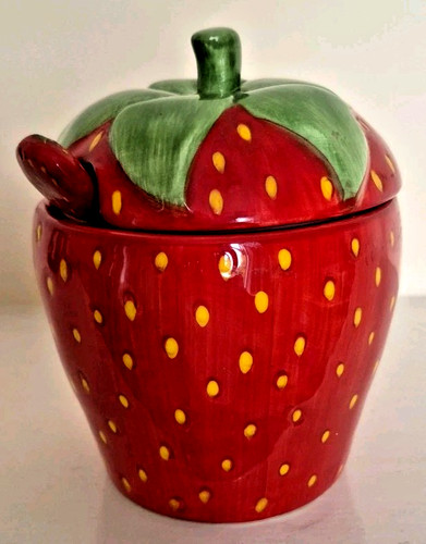 Ceramic strawberry jam pot - ceramic,