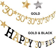 30th birthday banner NUMBER 30 garland PARTY DECORATIONS IN gold black silver